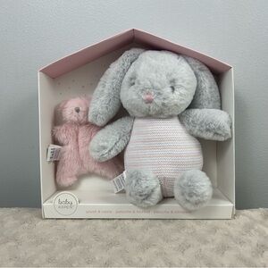 Baby Aspen Pink Gray Bunny Rabbit Plush Stuffed Animal White Stripes Bear Rattle